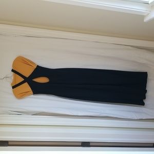 Black formal evening dress - size 6 - 100% poly crepe